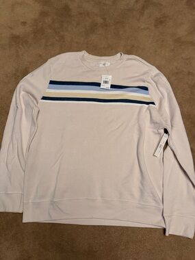 Sol Angeles Pale Pink Crewneck Sweater with Navy, Blue and Cream Stripes